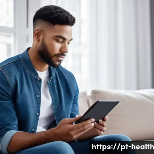 탈중앙화 의료기록의 시장 기회 분석 - **Prompt:** A young adult, dressed in casual yet stylish clothing, sits comfortably in a brightly li...